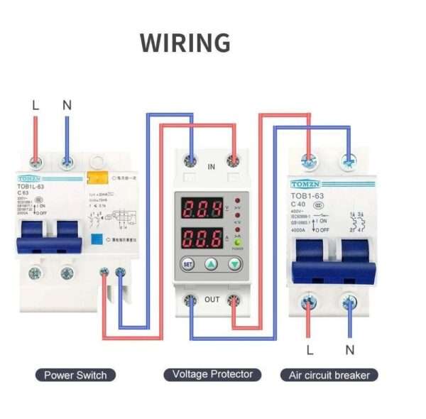 Din Rail 63 A 230 V Adjustable Over‑ and Under‑Voltage Protector Relay (Single‑Phase) – White - Image 2